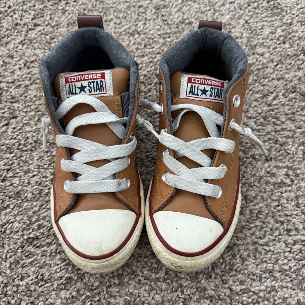 Converse Kids Tan/Brown High-Top Sneakers with White Accents